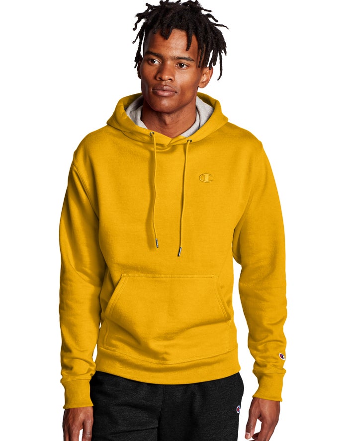 Champion Mens Hoodie NZ - Powerblend Fleece C Logo Yellow ( 3542-SHJBF )